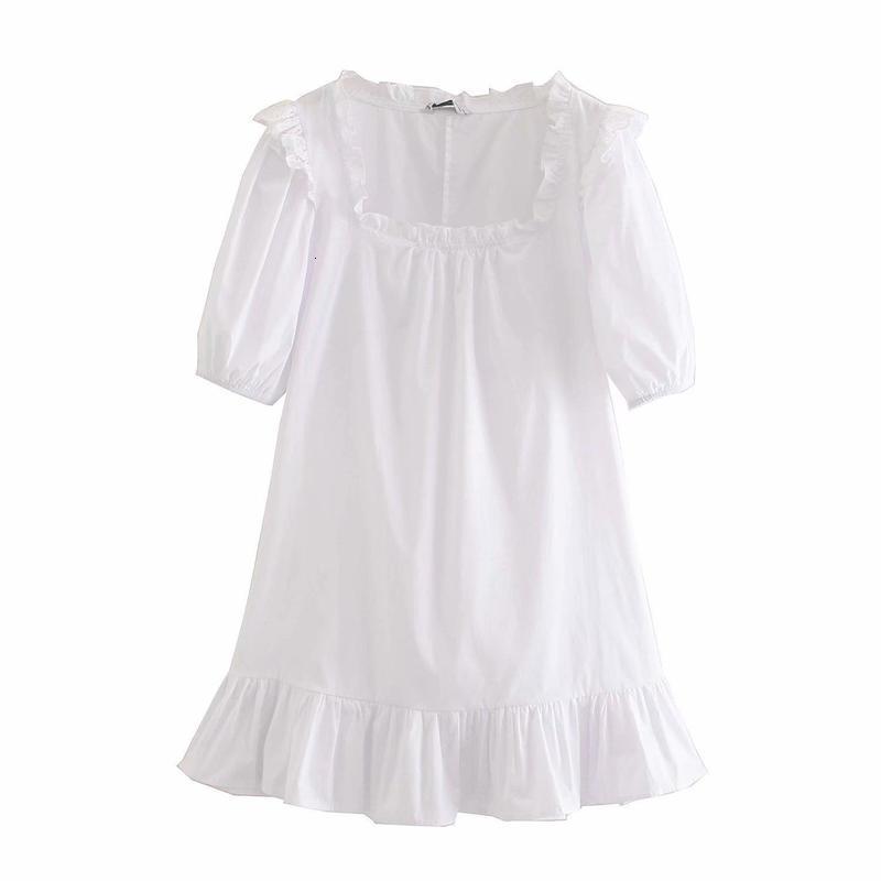 

Dresses summer Casual style square collar Ruffle solid dress, Black;gray