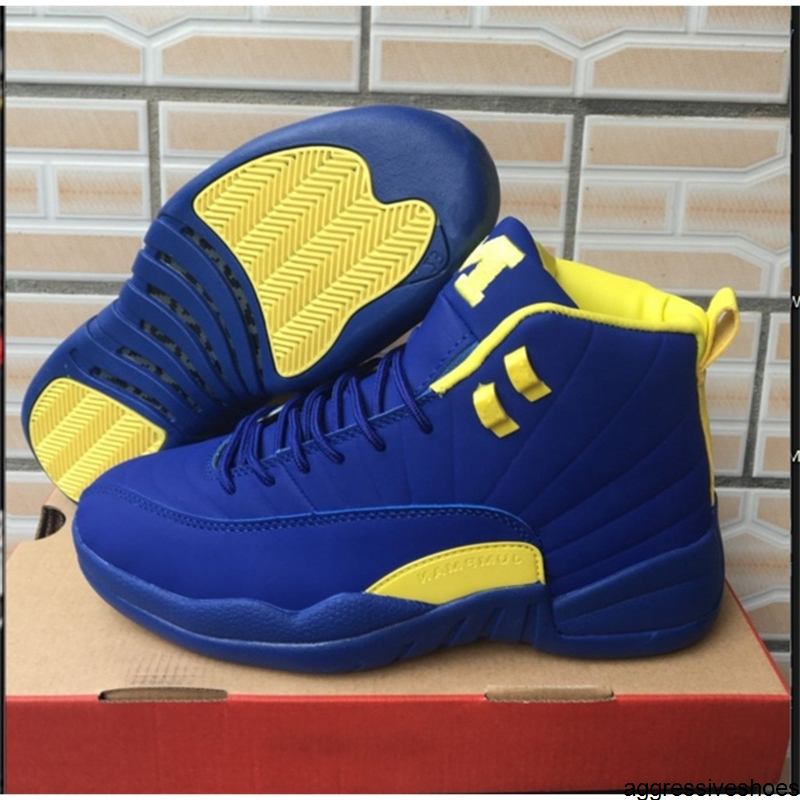 

High Quality PSNY 12 PE Basketball Shoes Men 12s Michigan Navy Blue Yellow Maize shoes Cheap Online Mens