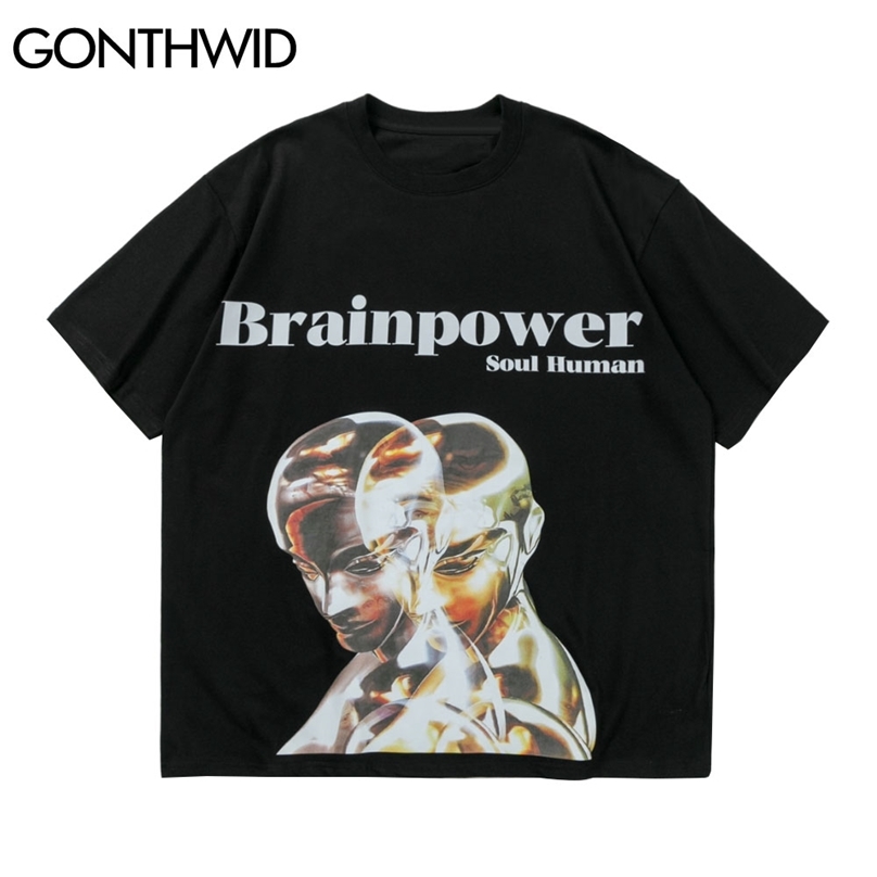 

Tshirts Streetwear Brainpower Robot Print Tees Shirts Hip Hop Harajuku Casual Short Sleeve Tops Fashion Cotton T-Shirts 210602, Black