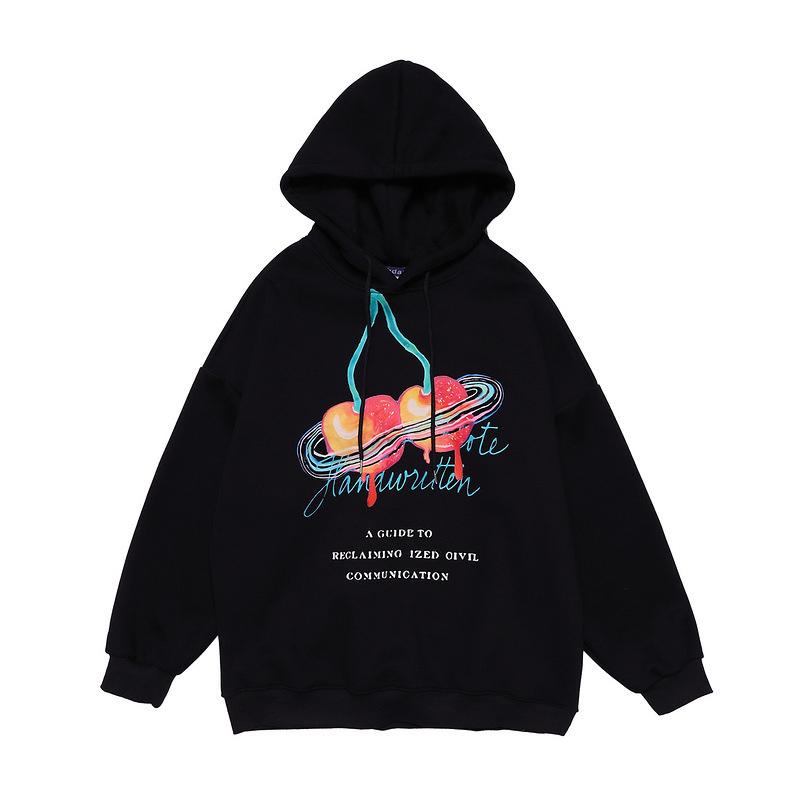 

Men's Hoodies & Sweatshirts Hip Hop Fashion Men Harajuku Streetwear Letter Cherries Print Hooded Loose Casual Couple Sweater Tops, Black