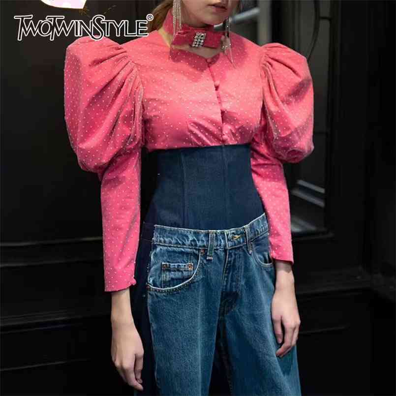 

Elegant White Shirt For Women Square Collar Long Sleeve Patchwork Bowknot Casual Shirts Female Fashion Spring 210524