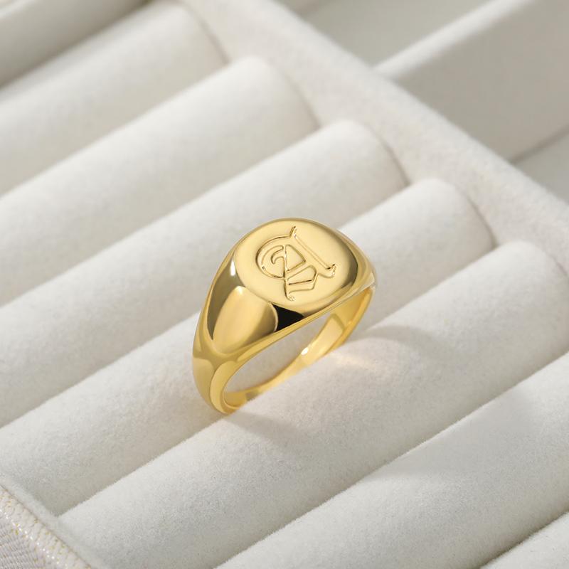

Wedding Rings Punk Style A-Z Letters Initial Signet For Women Men Fashion Gold Stainless Steel Statement Jewelry Gothic Party Memory