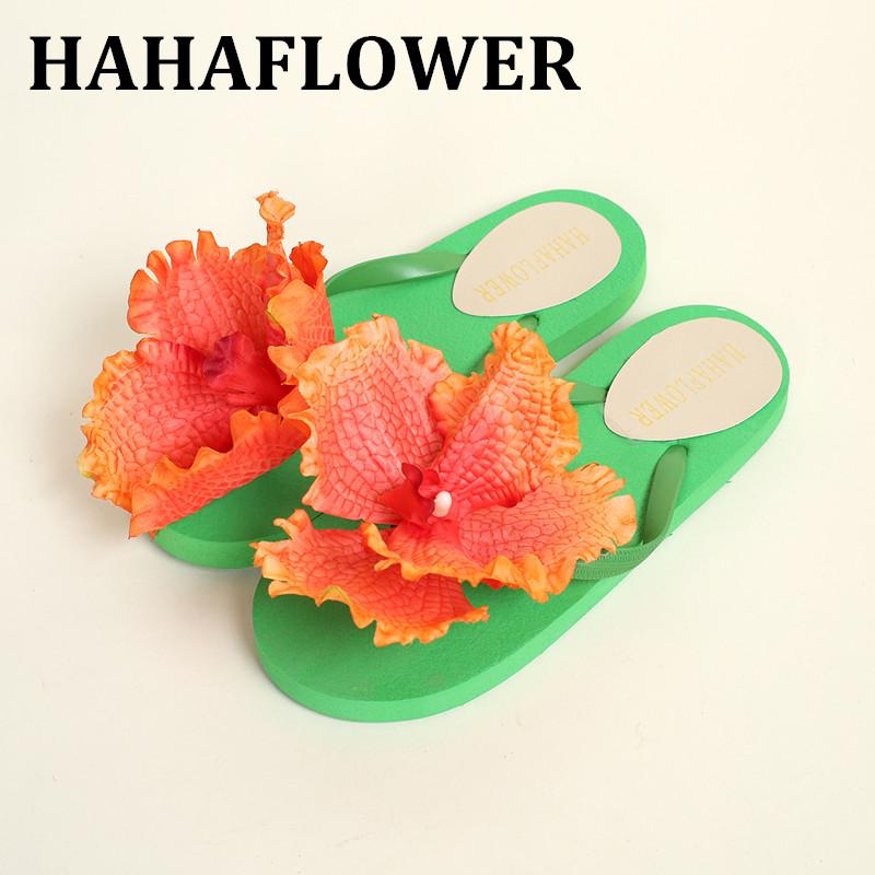 

Slippers HAHAFLOWER Bohemia Big Orchid Flowers Ladies Flip Flops Beach Platform Women Sandals Slip On Summer Shoes, Black