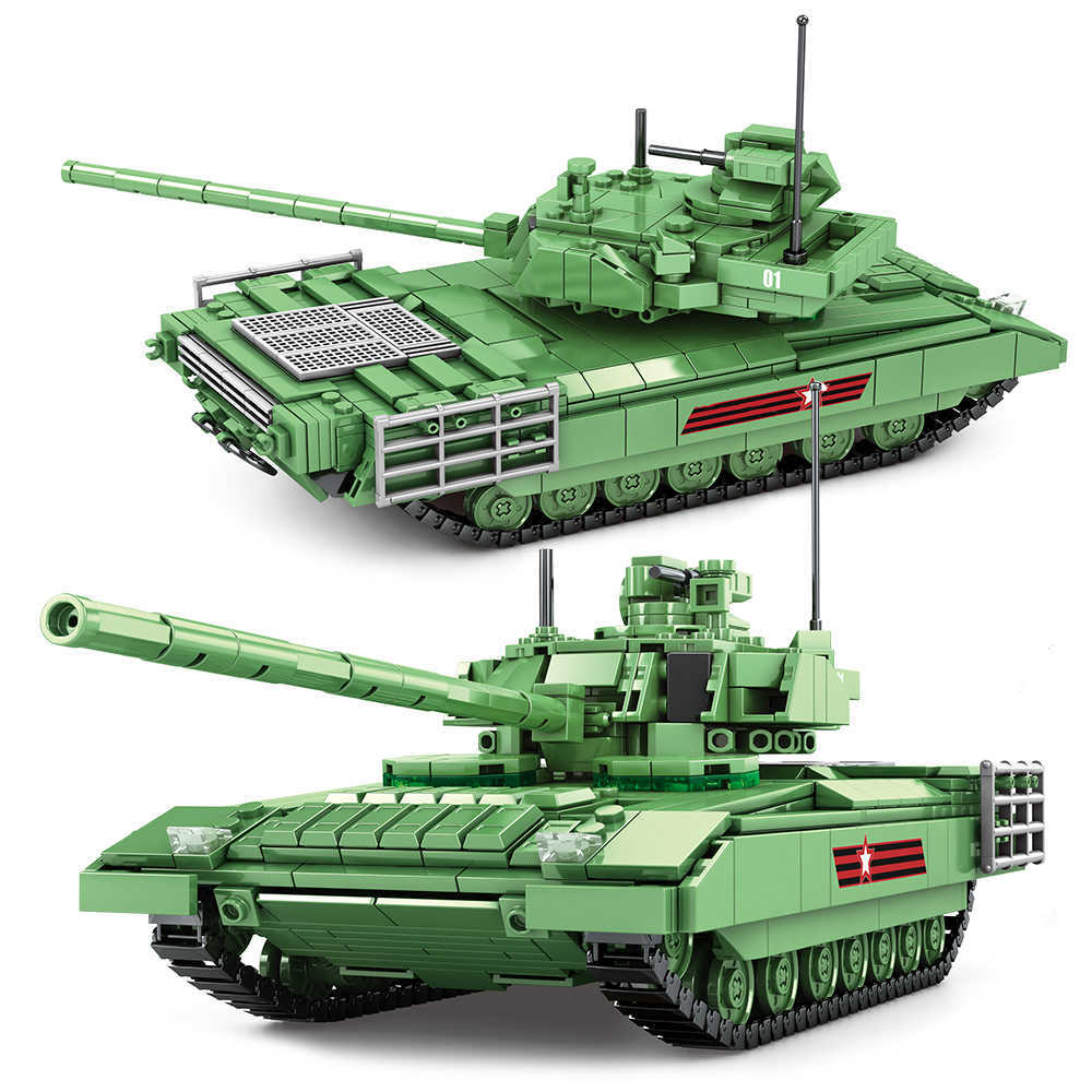 

1020pcs WW2 Military T-14 ARMATA Main Battle Tank Building Blocks Army Soldier City Bricks Toys Gifts For Children Kids Y0808