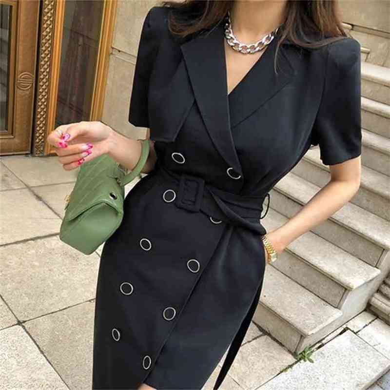 

Solid Color Double-breasted Wear To Work Business Dress Women Autumn Go to Office Ruffles Bodycon Vestidos 210603, Picture color