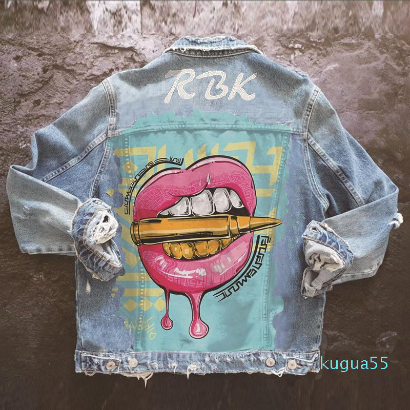 

Women's Jackets Autumn Style Personalized Printing Denim Jacket Coat Wholesale Foreign Trade, Sky blue