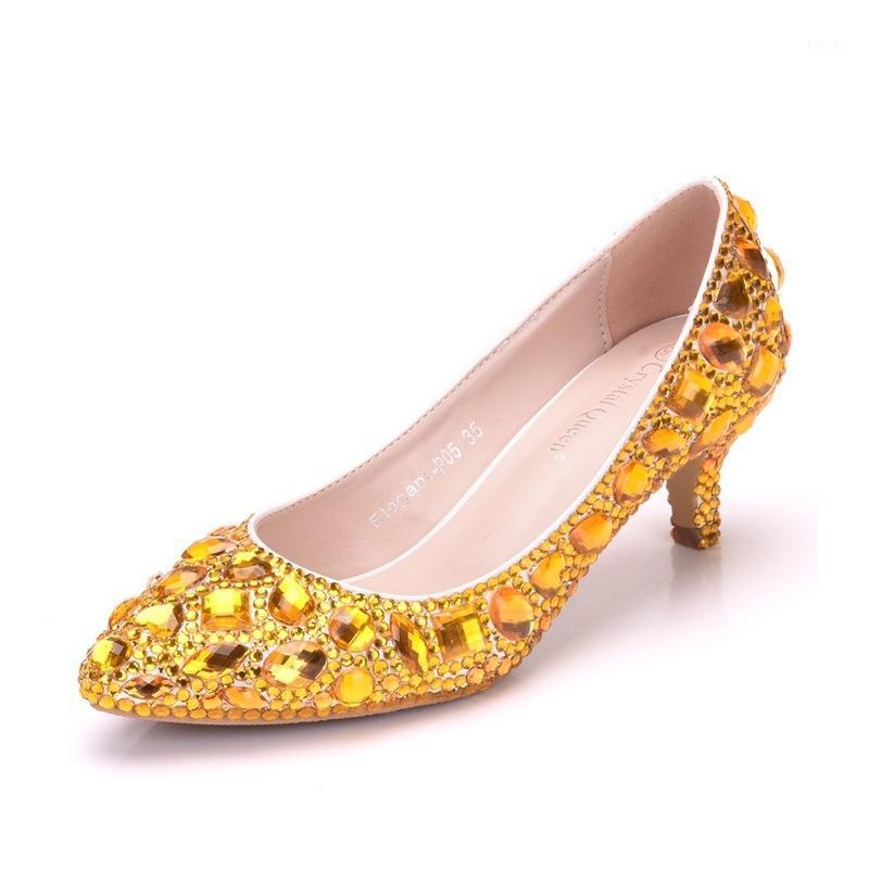

Dress Shoes Fashion Women Pumps Rhinestone Pointed Toe Thin Heels 5CM High Women's Wedding, See chart