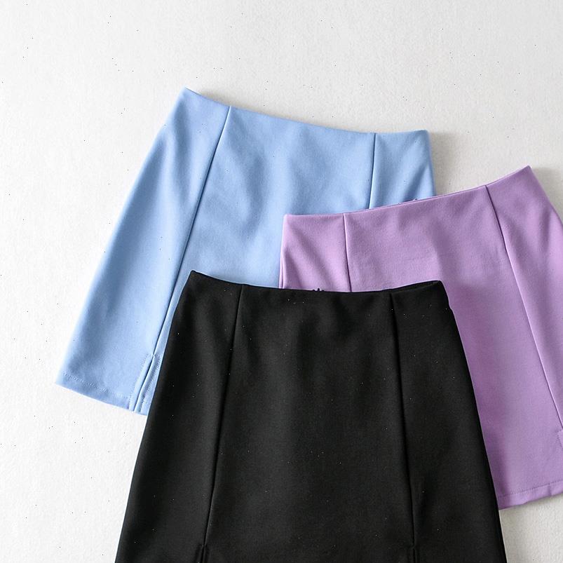 

summer women skirt mini a line high waisted office ladies split skirts back zipper blue purple black