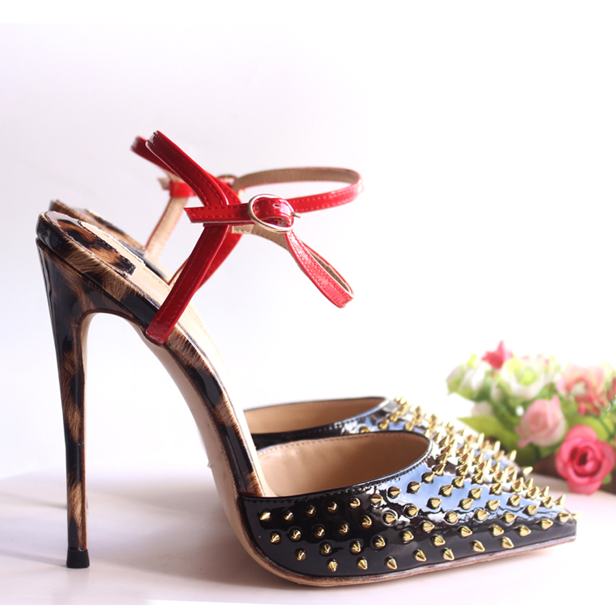 

Casual Designer Sexy Lady Fashion Women Shoes Leopard Mix Color Spikes Slingback Pointy Toe Stiletto Stripper High Heels Zapatos Mujer Prom Evening pumps size 44, Black 8cm