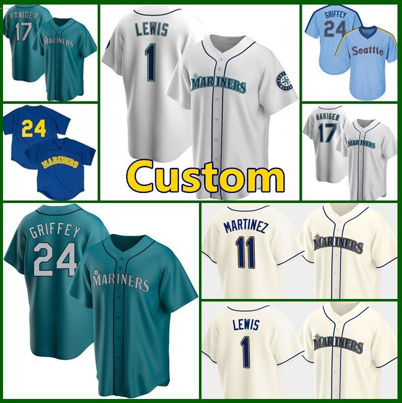 

24 Ken Griffey Jr. Mariners baseball Jerseys Suzuki Ichiro Felix Hernandez Seattle Edgar Martinez Mitch Haniger Kyle Seager Marco Custom men, Blue;black