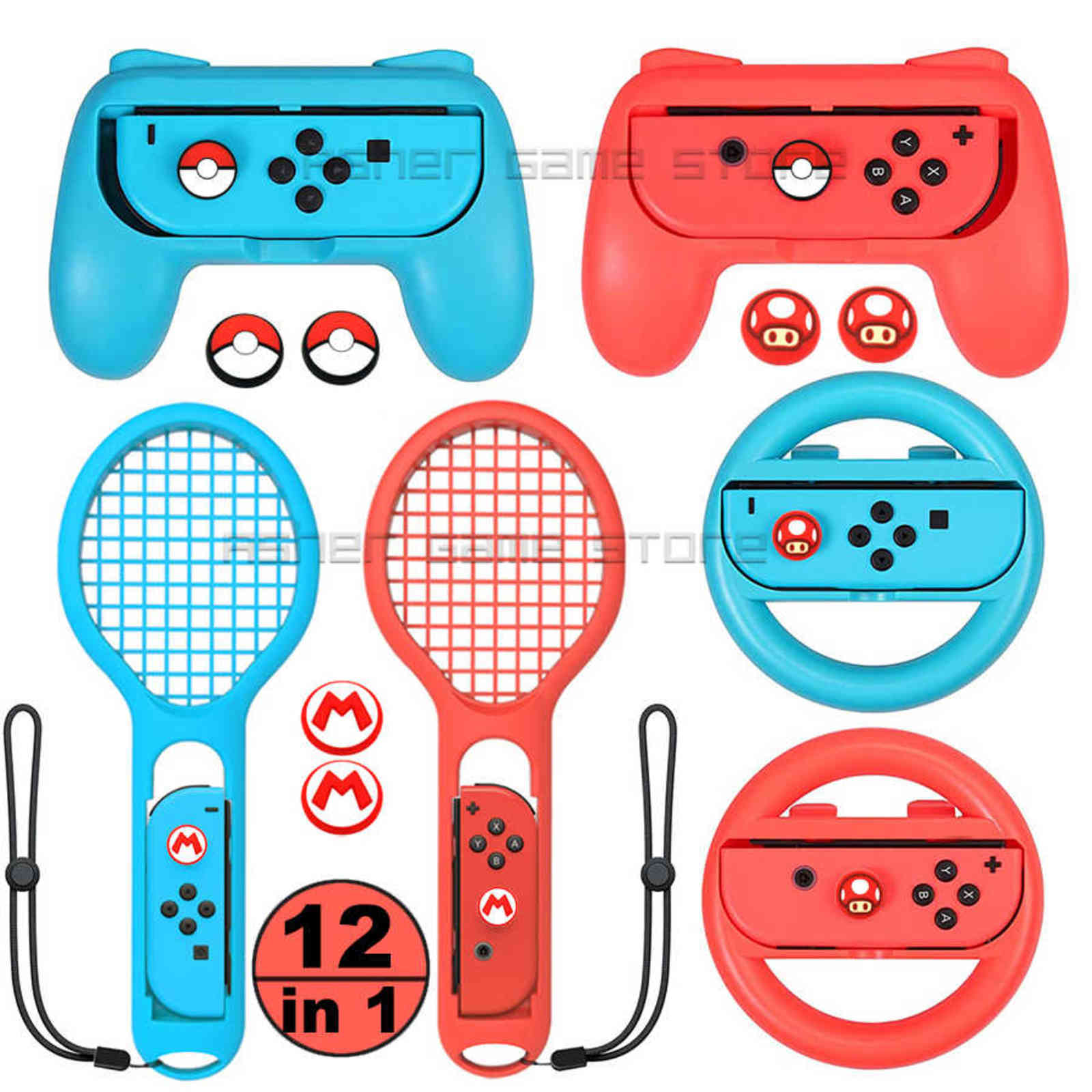 

12 in 1 Accessories 2 Steering Wheel 2 Tennis Racket 2 Handle Grip 6 Cover for NintendoSwitch Nitendo Switch Joy Con Controller H1126