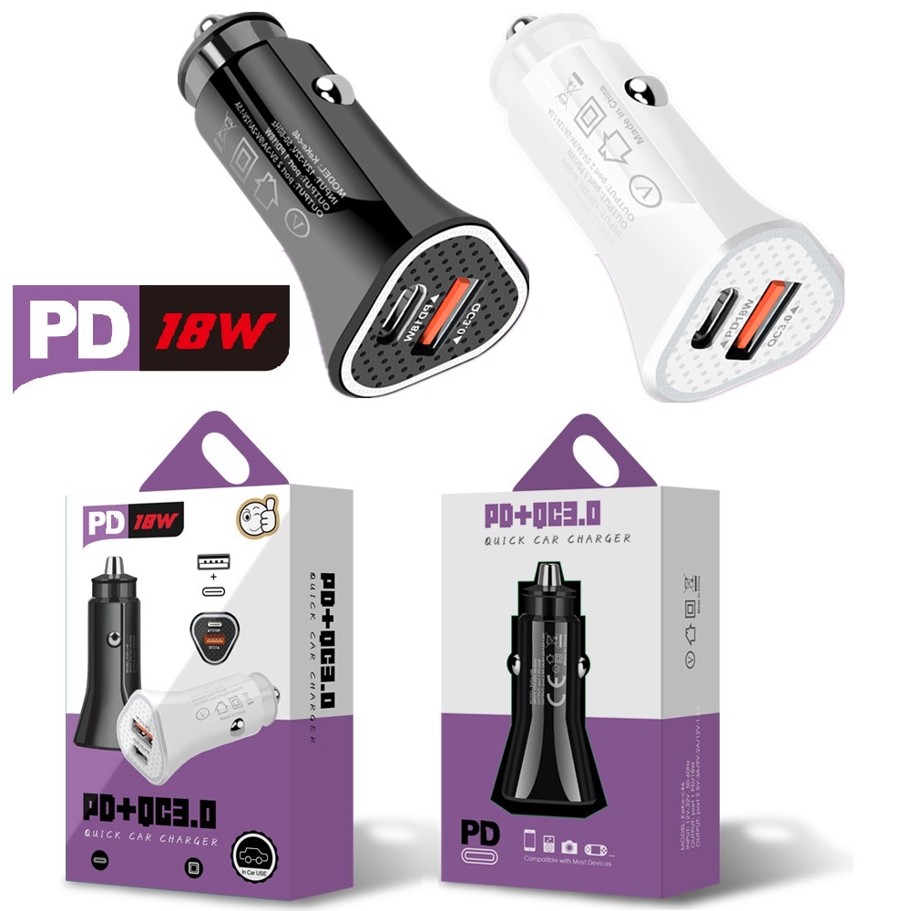 

12W PD USB C Type c 2Ports Car Charger Auto Power Adapters For IPhone x xr 11 12 Samsung lg android phone With Box