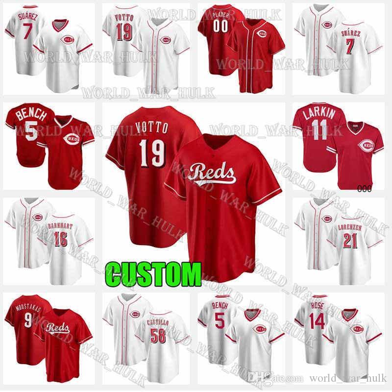 

19 Joey Votto Jersey Reds 7 Eugenio SuÃ¡rez Cincinnati Johnny Bench Suarez Pete Rose 11 Barry Larkin 15 Nick Senzel 54 Sonny Gray Custom, Blue;black