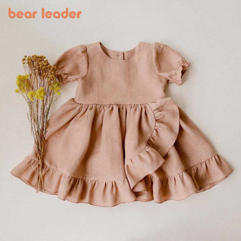 

Bear Leader Summer Baby Girls Solid Color Dress 1-4Y Kids Linen Ruffles Sleeve Kids Dresses Princess Party Costumes Cute Clothes 210708, Ah6137yellow