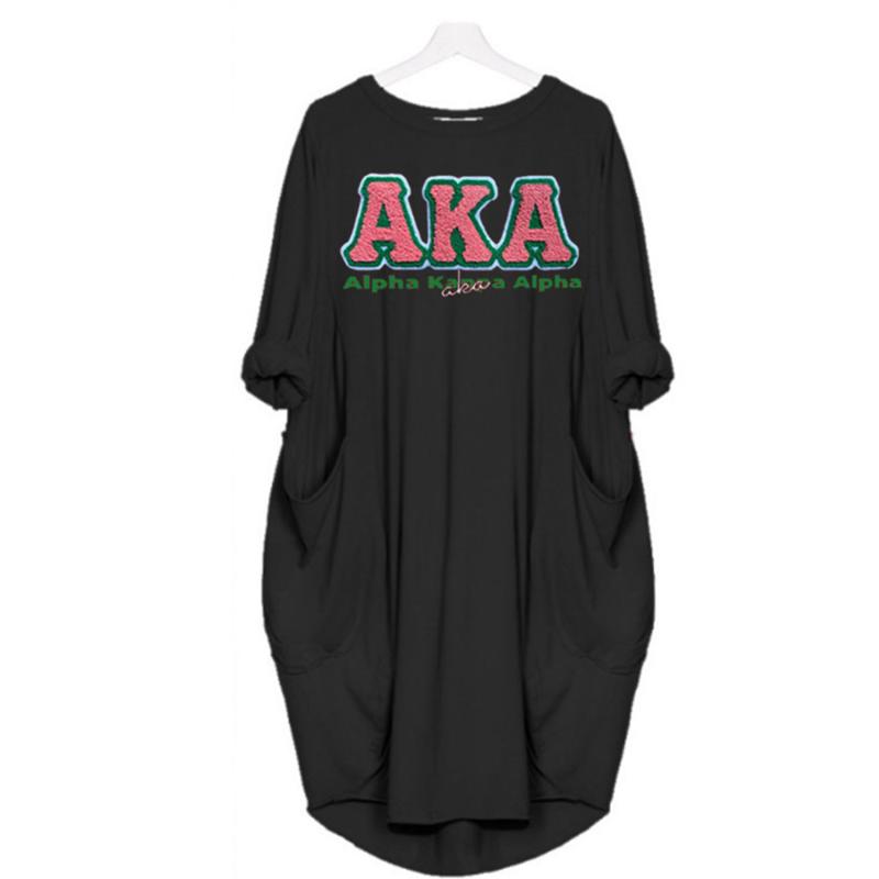 

Casual Dresses Greek Sorority Custom Black 1908 Logo 3D Printed Milk Fiber Dress Simple Loose Pocket Long Sleeve, Gray dst