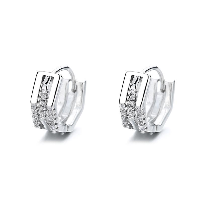 

Hoop & Huggie Women's Fashion Multilayer Geometric Earrings Shiny Micro Crystal Small Huggies Silver Color Female Earring Jewelry Gift