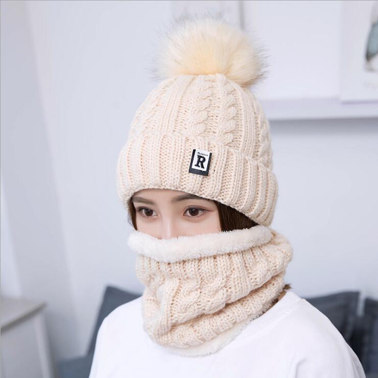 

sale Women's winter woolen yarn earmuffs and velvet warm knitted Hats & Scarves Sets GSZM002a Fashion Female biker windproof ear protection cap set