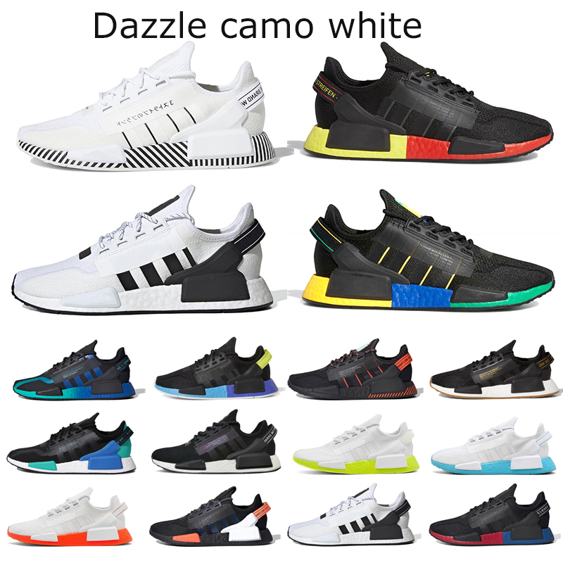 

Mens Shoes NMD R1 V2 aqua tones core carbon black and white mexico city grey silver gold metallic womens running sports sneakers, Color1