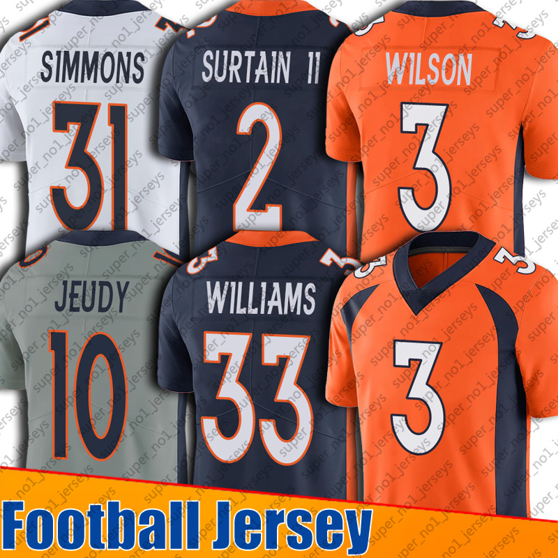 

3 Russell Wilson Patrick Surtain II Jersey Football Javonte Williams Justin Simmons Jerseys Denver''Broncos''Courtland Sutton Jerry Jeudy Okwuegbunam McManus, Man custom jersey (ym)