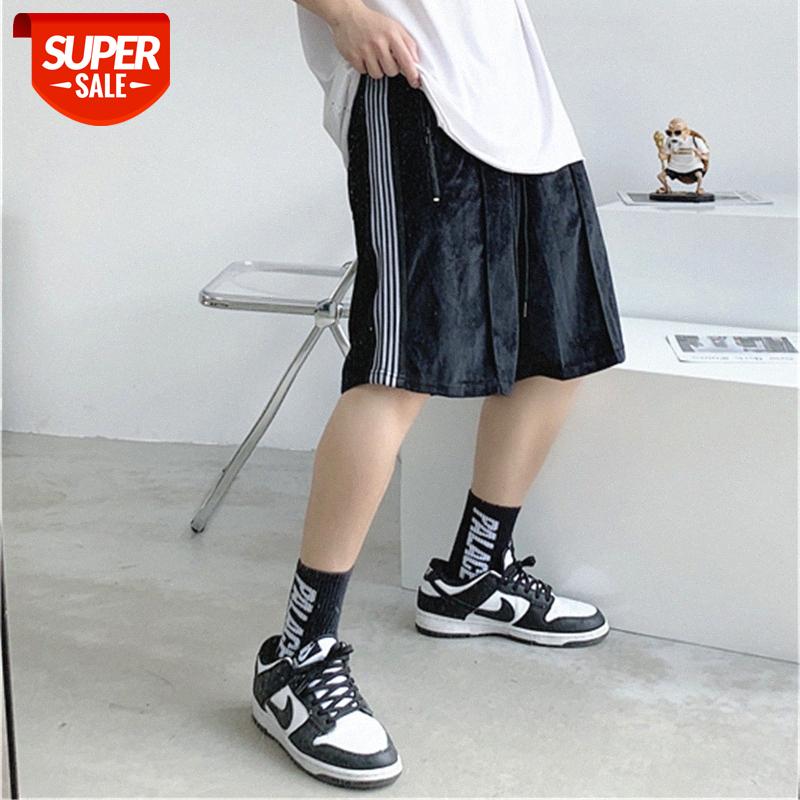 

Kanye suede sports drawstring webbing shorts hip-hop loose casual five-point pants men #Bz23, Black