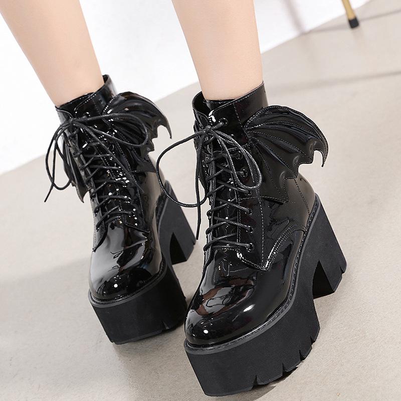 

Boots Drop 2021 Women Ankle Gothic Platform Punk Winter Black High Heels Sexy Ladies Shoes Plus Size 41 42 43