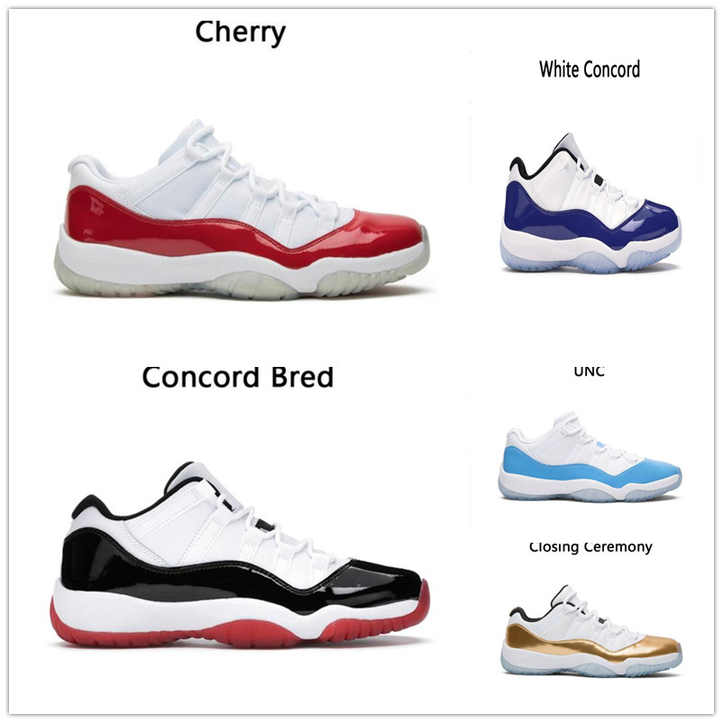 

Jumpman 11 11s Low Top Basketball Shoes 25th Anniversary Bright Citrus Cherry Legend Blue Bred Concord Bred Cap and Gown UNC Men Women Sport