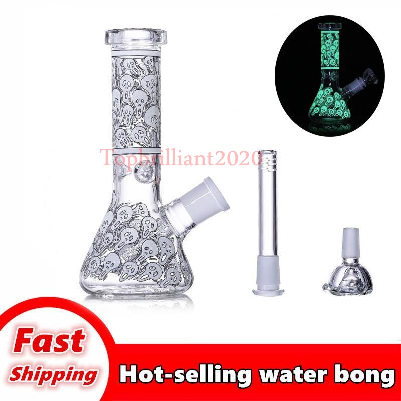 

Glow In The Dark Luminous 8"glass water pipe oil burner pipe thick pyrex glass glass oil burner pipe water bongs With 14mm joint FY2355