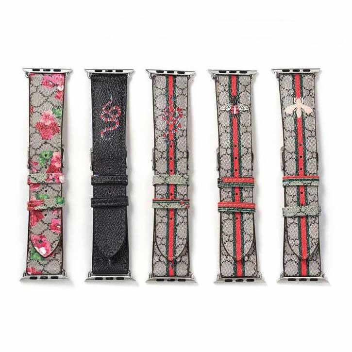 

Designers Fashion Brand Red Green Stripe Luxurys Letters Printting Replacement Smart Strap For iphone Watch Band Animals Pattern 38/40/42/44