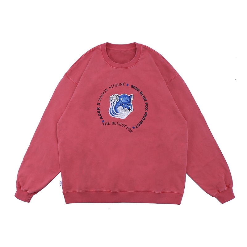2021 ADER X MAISON KITSUNE Blue Fox Project Sweatshirt Men Women Couple Crewneck Oversized Hip-hop Adererror Pullover-image-675751514