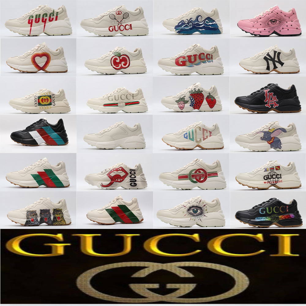 

gucci Rhyton Vintage leather sneaker Casual Shoes mens designer with Strawberry wave mouth Tiger Web print Luxury Trainer women horn-shaped Shoe, 31