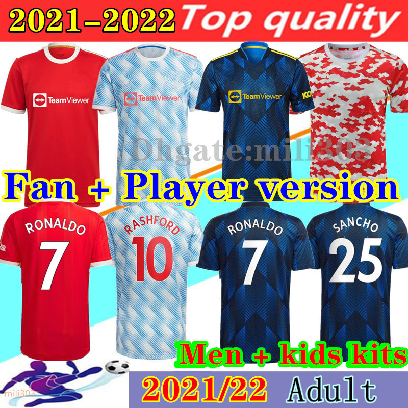 

Fan + Player version 2021 2022 RONALDO soccer jerseys 21 22 MANCHESter SANCHO RASHFORD POGBA CAVANI B. FERNANDES UNITED GREENWOOD UTD football shirt man kids kits, Fan 3rd