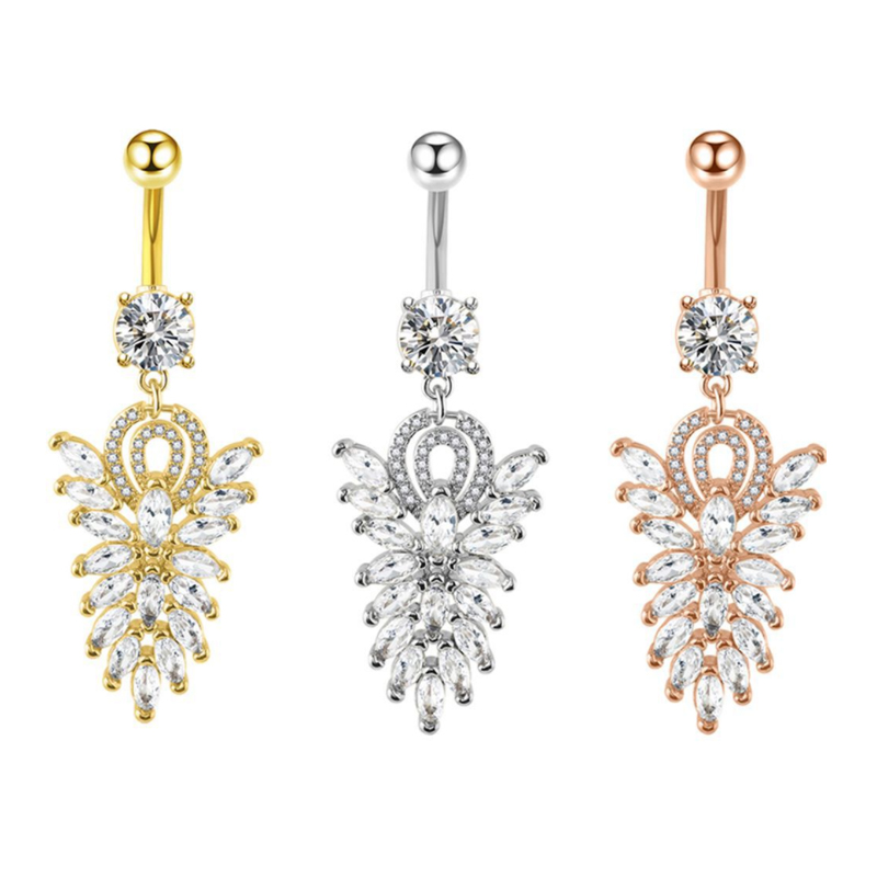 

CZ Body Piercing Jewelry Dangle Flower Belly Button Barbells Zircon Navel Ring with Flowers
