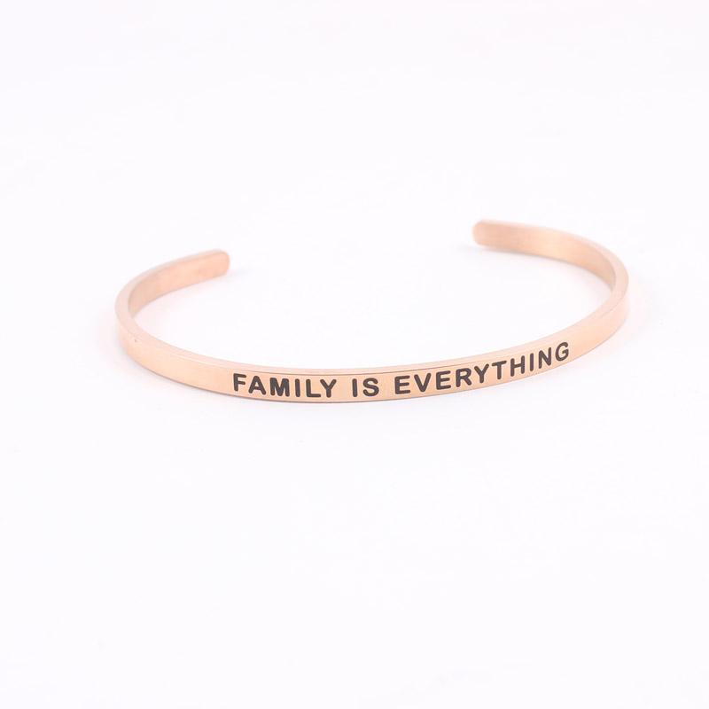 

Bangle 4MM Stainless Steel FAMILY IS EVERYTHING Cuff Adjustable Bracelets Mantra Bangles For Women
