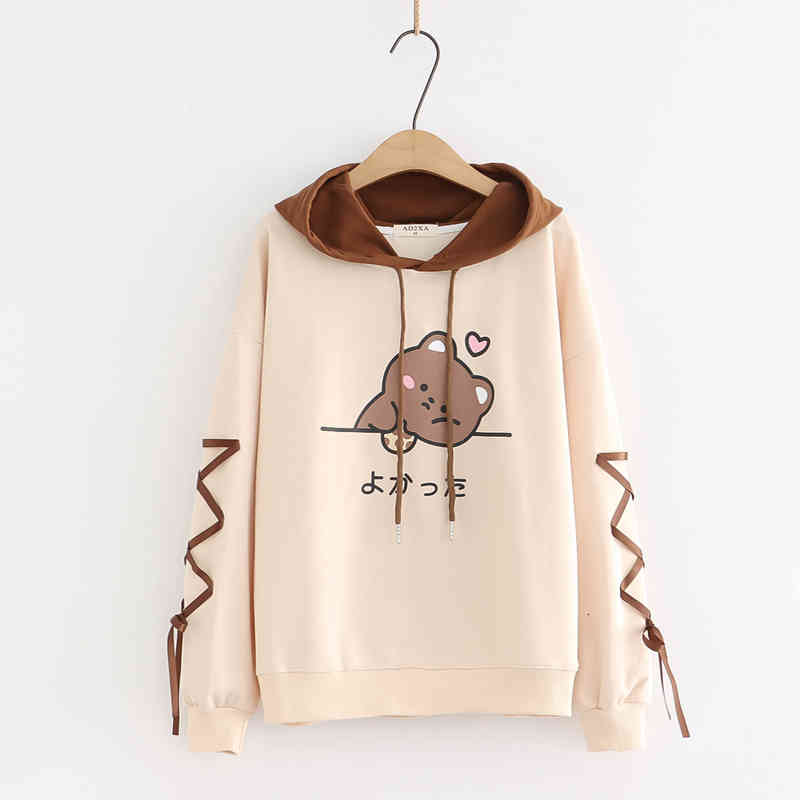 

Harajuku Aesthetic Hoodies Women Kawaii Anime Clothes Cute Bear Ears Long Sleeve Pullover Teen Girl Korean Fashion Sweatshirts, Khaki hoodie