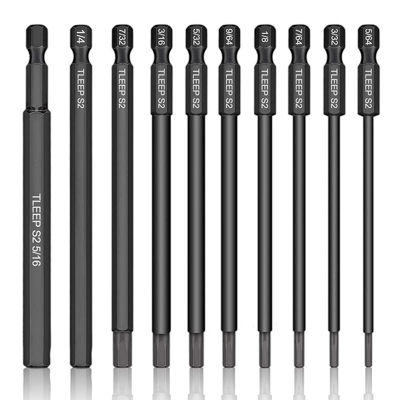 

Power Tool Sets 10pcs Hex Head Allen Wrench Drill Bits Set 100mm Long Screwdriver Magnetic Tips Key Socket Bit