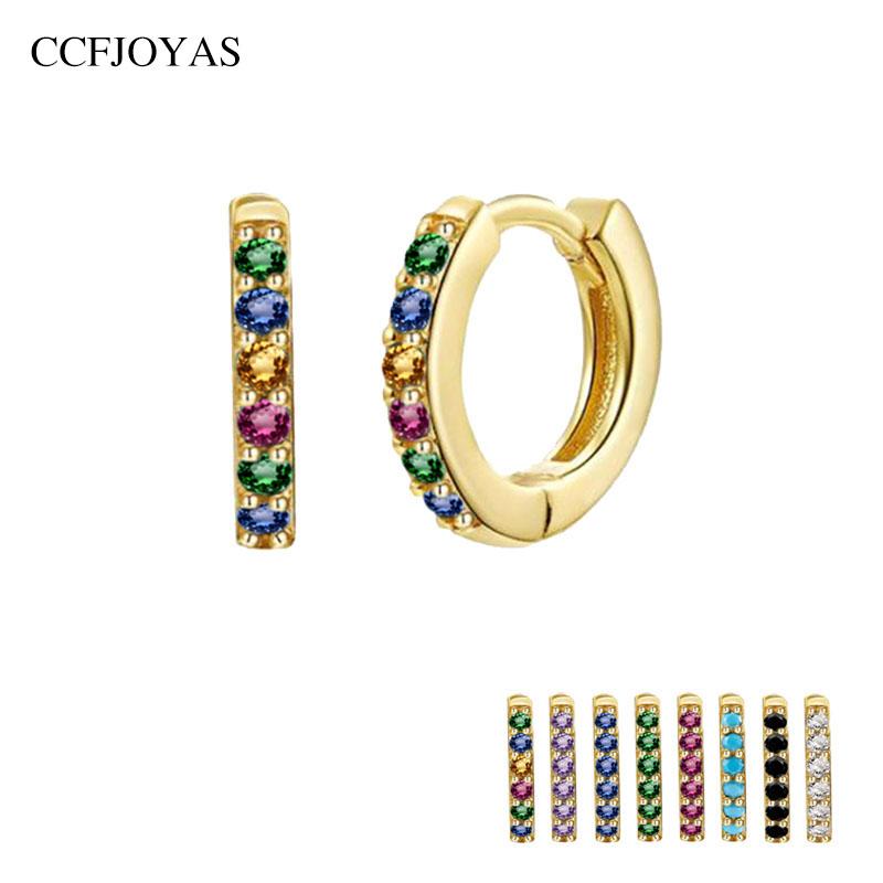 

Hoop & Huggie CCFJOYAS 7mm Rainbow/Black/Purple/Green/White Zircon 925 Sterling Silver Small Earrings For Women Gold Fashion Jewelry
