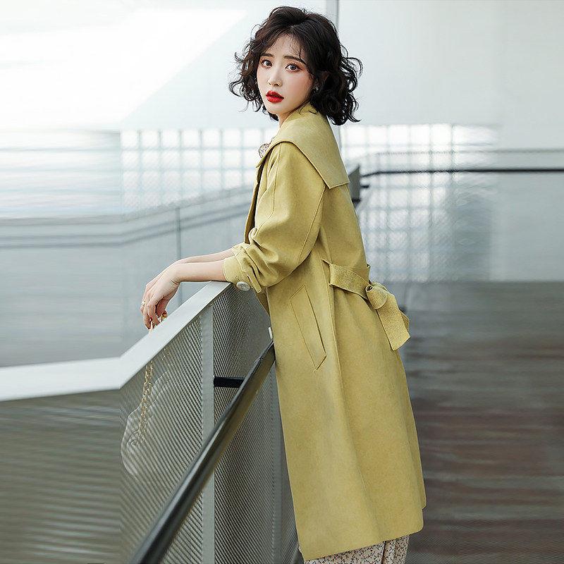 

Women' Trench Coats 2021 Spring Autumn Women Mid-length Windbreaker Solid Color Large Size With Belt Ladies Coat Yellow Overcoats Aq1184, Blue
