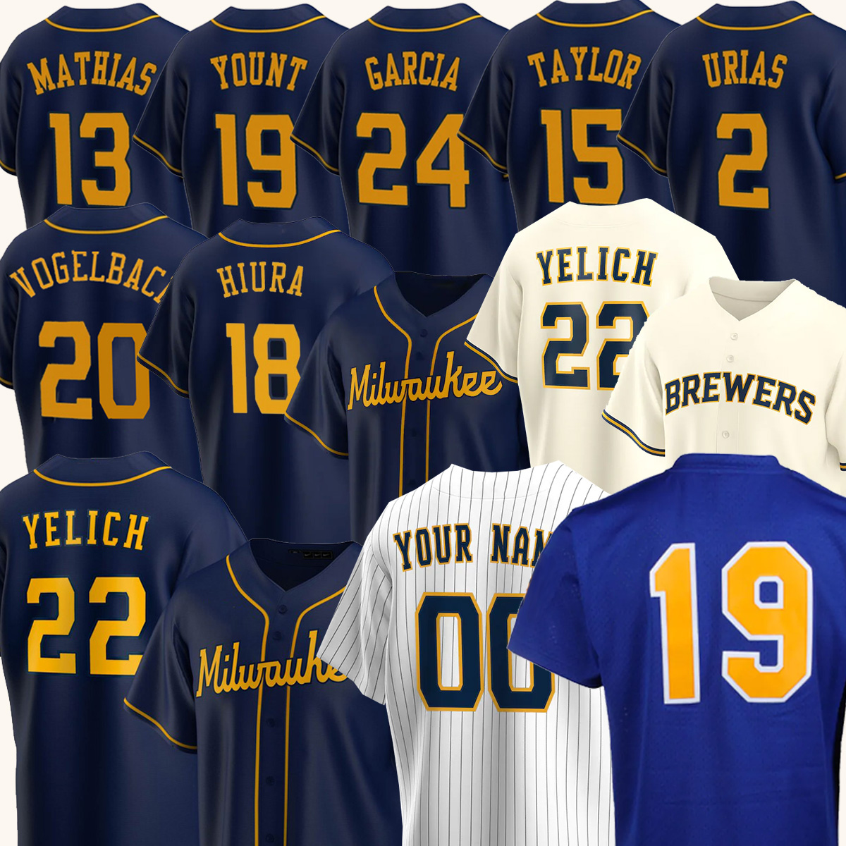 

22 Christian Yelich 21 TRAVIS SHAW Milwaukee Baseball Jerseys 19 Robin Yount 8 Ryan Braun Brewers Men Brandon Woodruff Luis Urias Rowdy Tellez Rollie Fingers, Men(niang 9 ren)