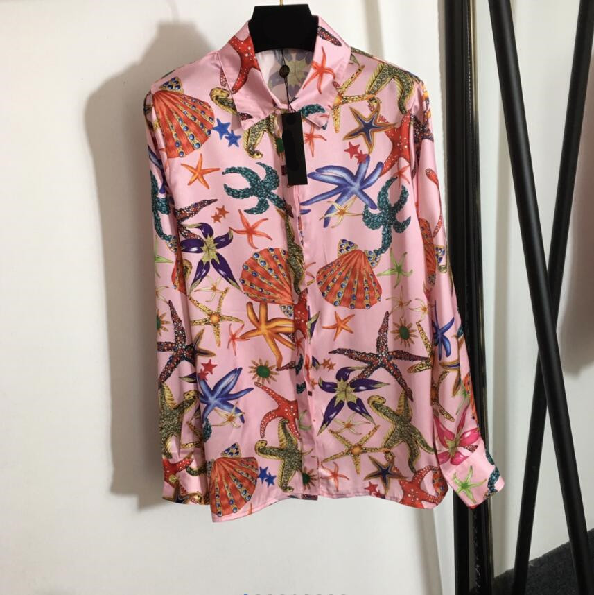 

2021 starfish shell sea creature print lapel long-sleeved shirt 429, Customize