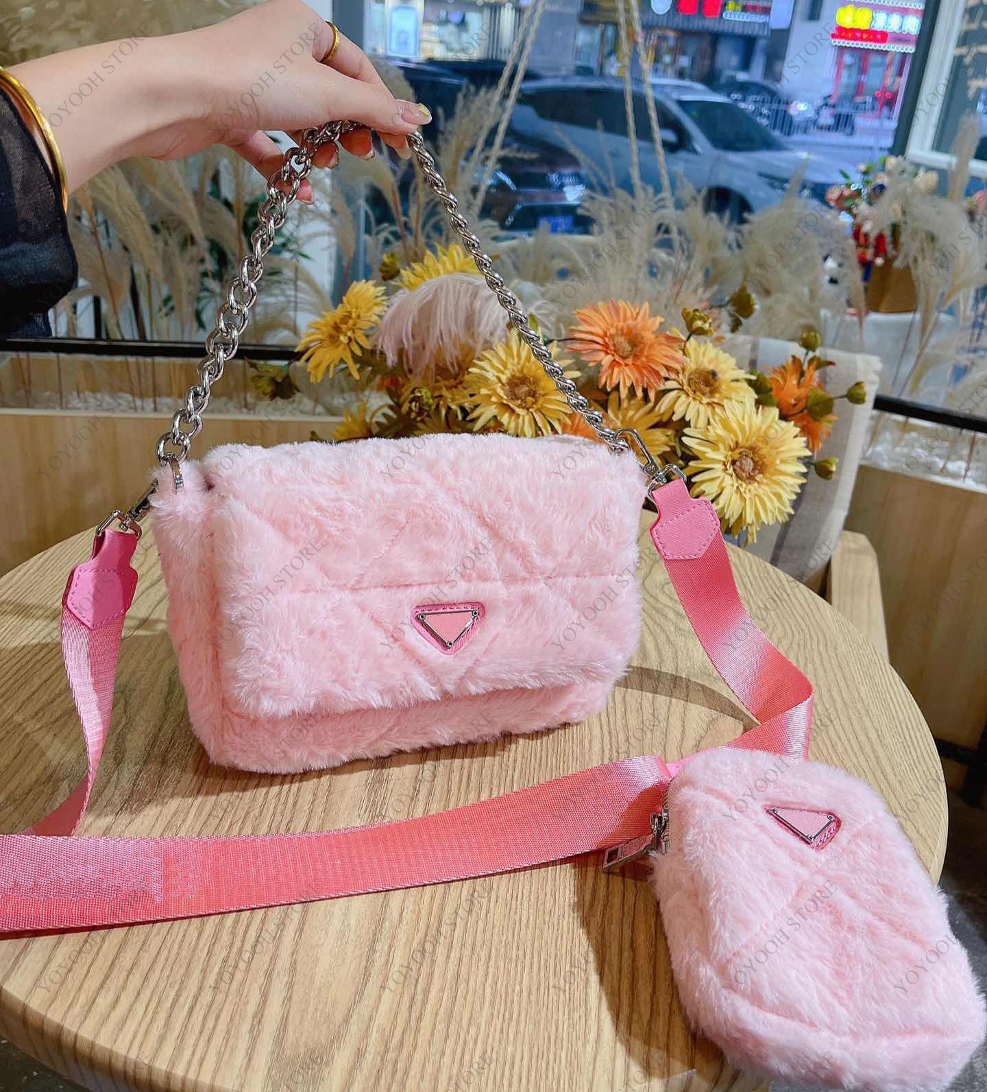 

Luxury straddle bag designer handbag fashion matching plush material two in one women's shoulder bags high quality cross body with box, Make up for price