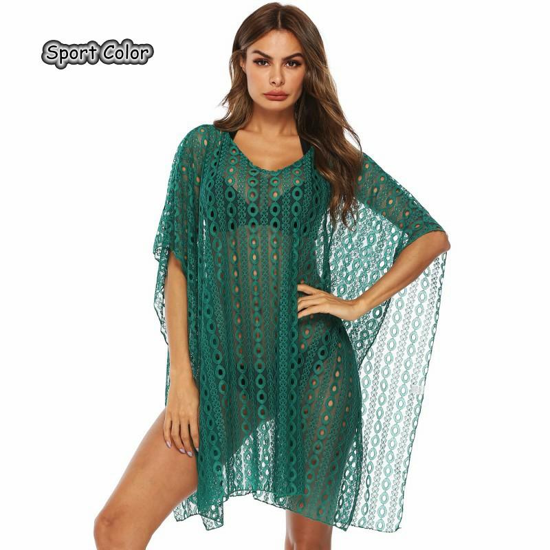 Été dentelle Sexy maillot de bain couvrir robe de plage filles dame transparents paréo sarongs Bikini tunique