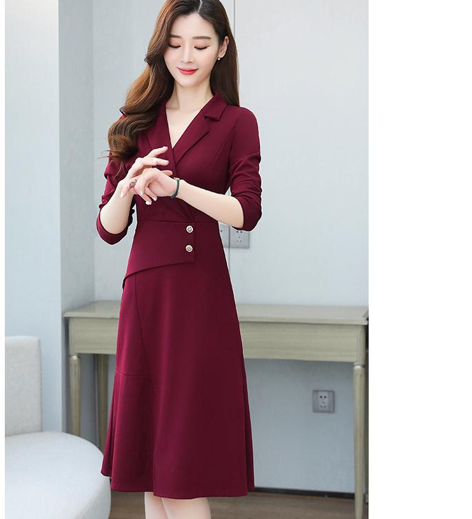

2021 spring and autumn fashion Long sleeve Women's dress@121, Red