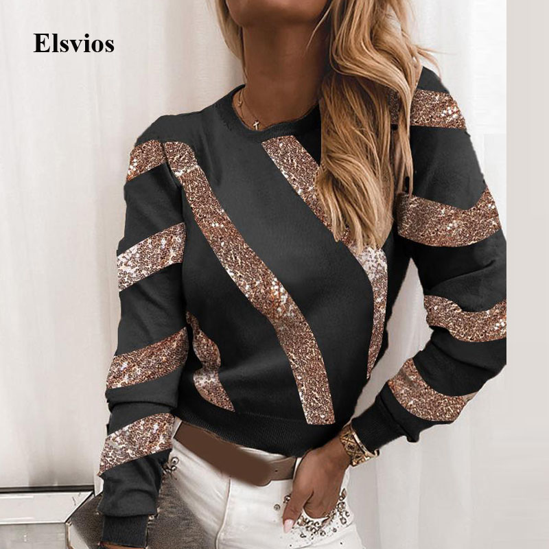 

Women Patchwork Sequin Embroidery Lace Blouse Shirt Spring Sexy Hollow Out O Neck Blusas Autumn Casual Long Sleeve Tops Pullover, Beading pink