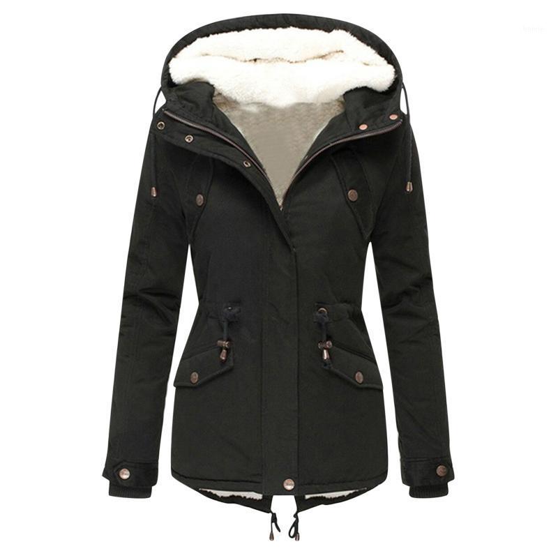 

Women's Jackets Jacket Solid Color Hooded Drawstring Waist Padded Coat Winter Camping Clothing Coats Oversized Female Overcoats 2021, Black;brown