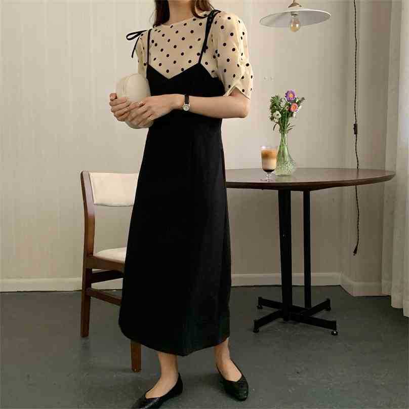 

Elegance Stylish All Match Polka Dots Prom Summer Slim Sweet Party Femme Lady OL Long Split Dresses Vestidos 210525, Photo color