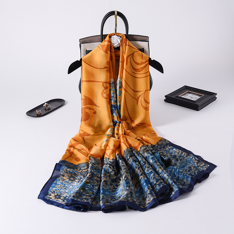 

2021 Fashion Sunscreen Silk Scarves Luxury Brand Popular Print Bandanna Female Dustproof Beach Towel Summer 180X90CM Shawls