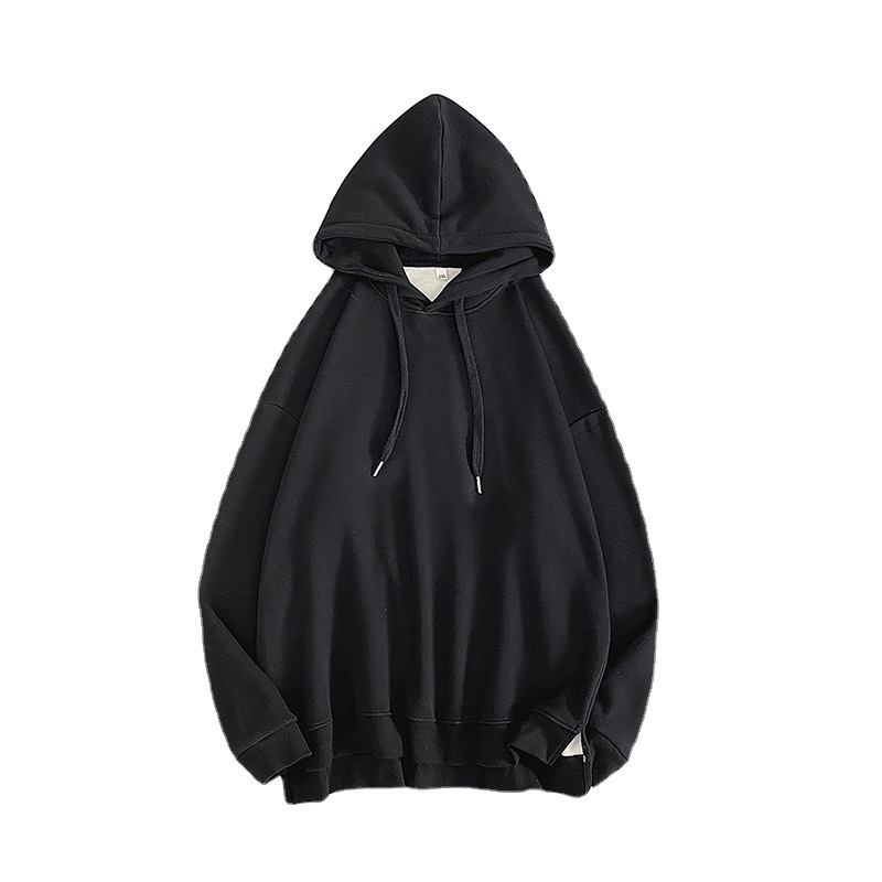 

Basic solid color Pullover Hoodie men's large blank printable group dress, Black