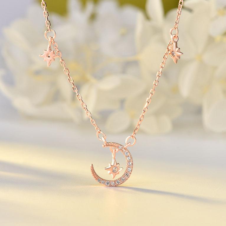 

Pendant Necklaces 2021 Style S925 Star Moon Necklace For Women Ins Korean Fashion Collarbone Sleeve Chain