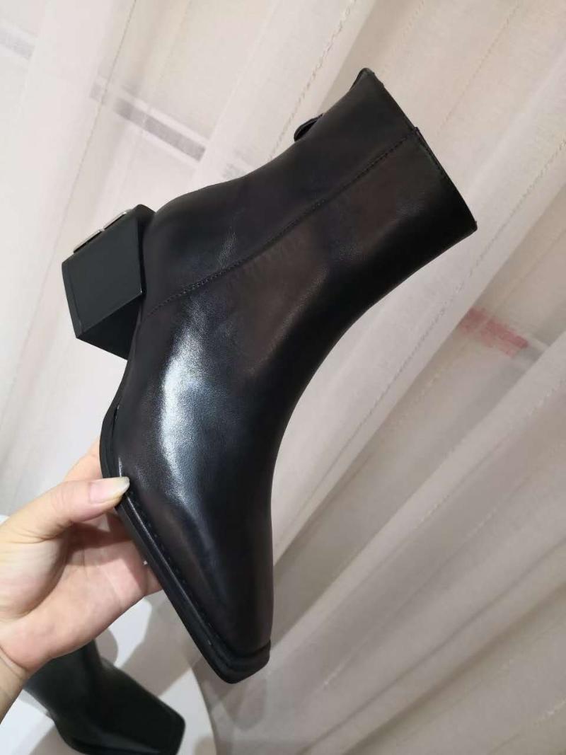 

Boots VALLU WANG GENUINE LEATHER CHUNKY HEEL BOOTIES FEMALE Square Toe Stitching Handmade 2021 Fall Winter Fashion, Black