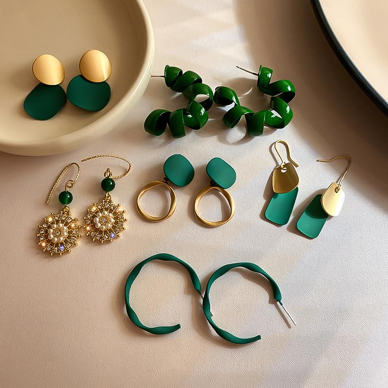 

Stud Design Trendy Drop Gold Green Earrings, Golden;silver